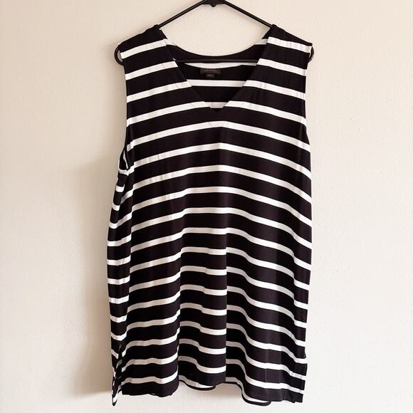 J.Jill Wearever Sz XL Black and White Striped V-Neck Tank Top Shell Relaxed Fit - Picture 1 of 11